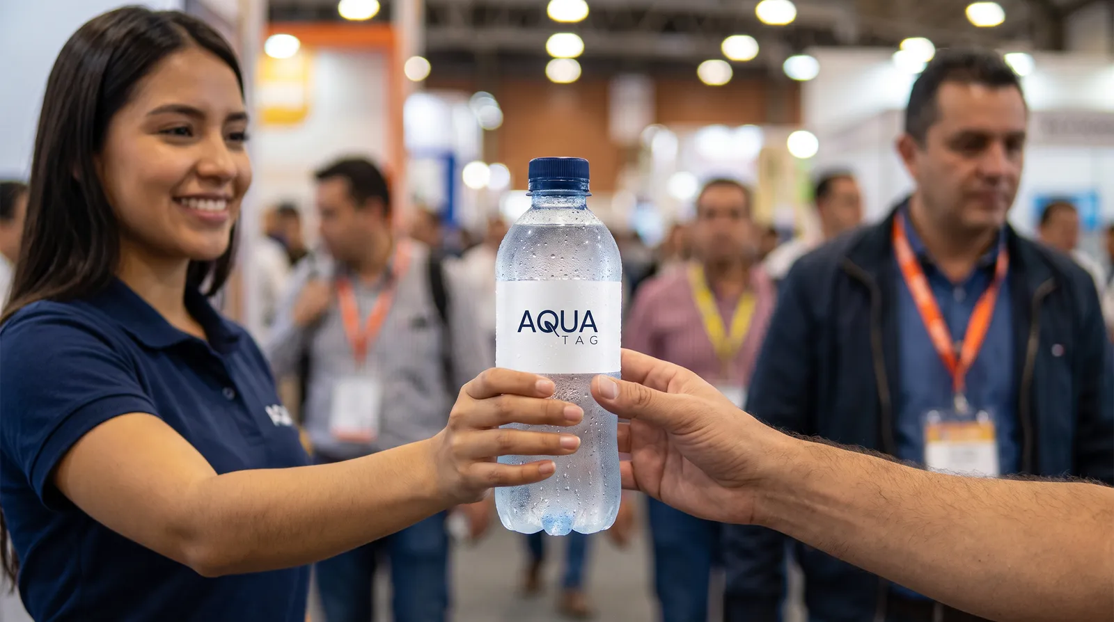 Agua personalizada AquaTag en ferias y stands