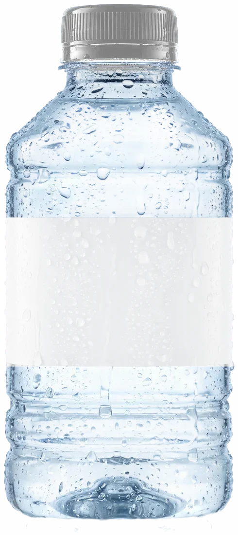Botella Cuadrado con agua fría y etiqueta AquaTag